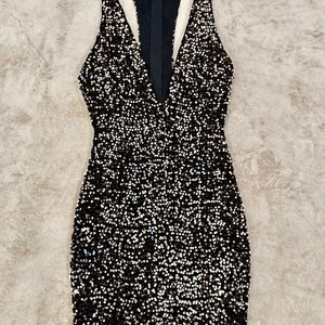 Black Sequin Halter Bodycon Dress